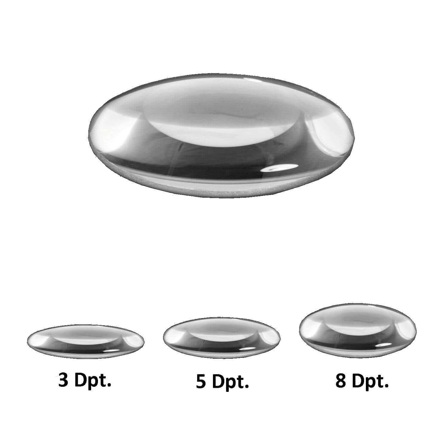 Lumeno krystalklar eller standard glaslinse i 3, 5 eller 8 dioptrier med 125 mm