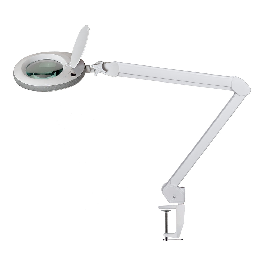 Lumeno 721X luplampe i grå med bordklemme, samlet visning