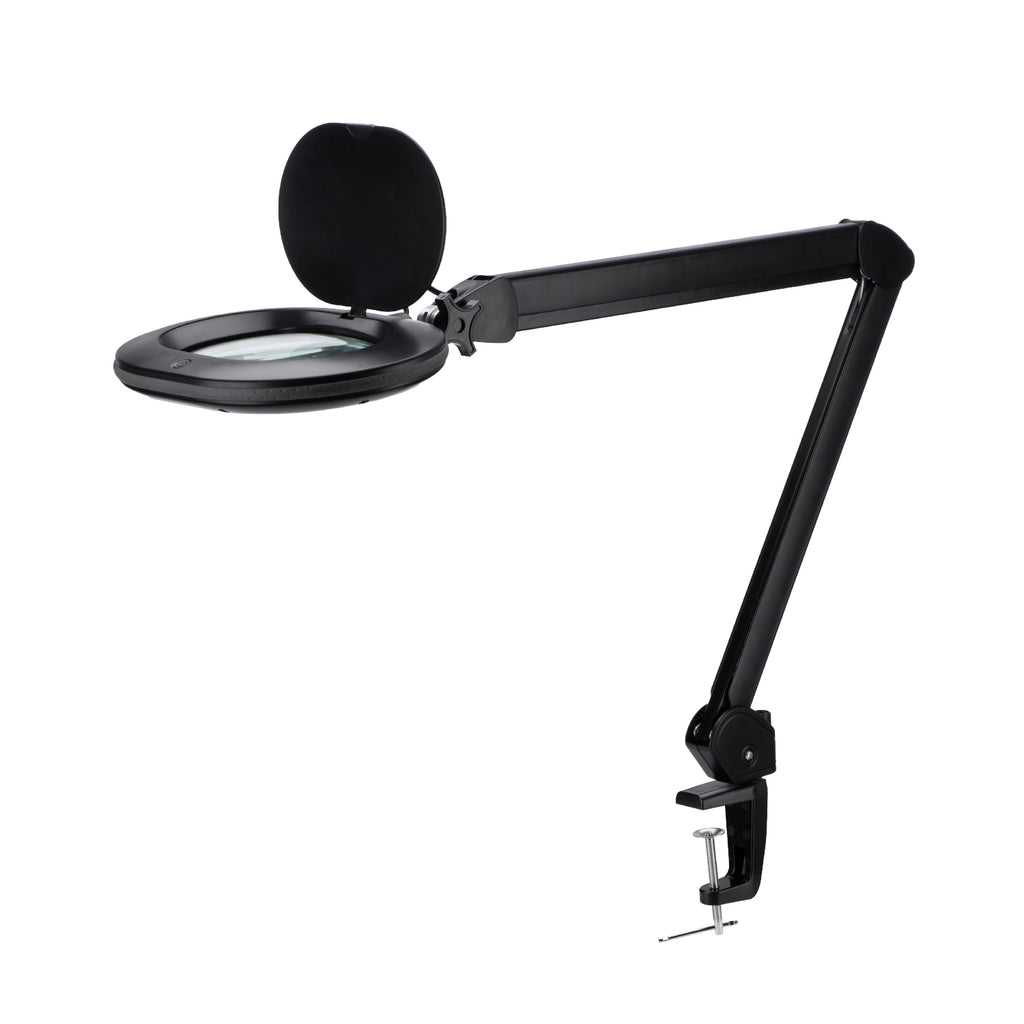 Lumeno 8615 magnifying lamp in black with 5 dioptres and table clamp