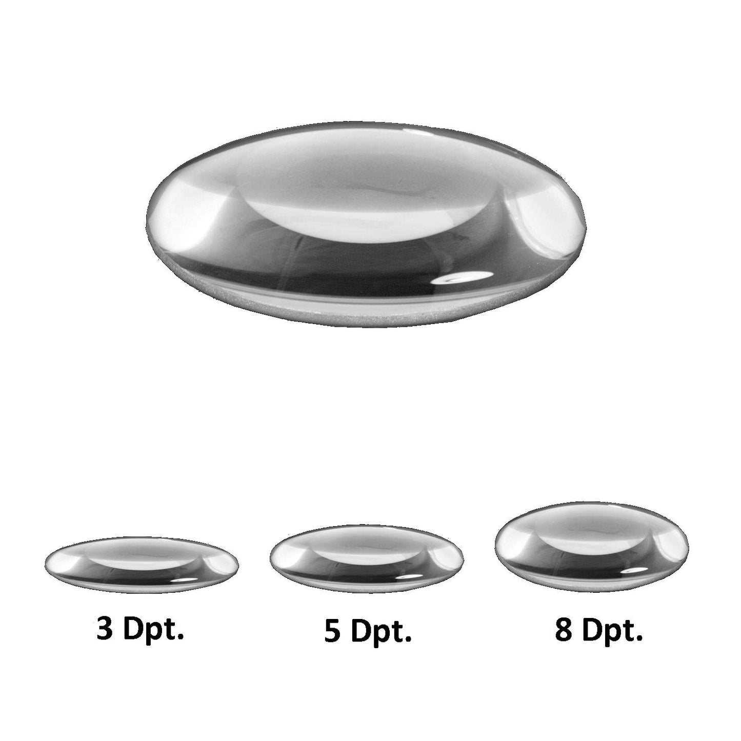 Lumeno krystalklar eller standard glaslinse i 3, 5 eller 8 dioptrier med 125 mm