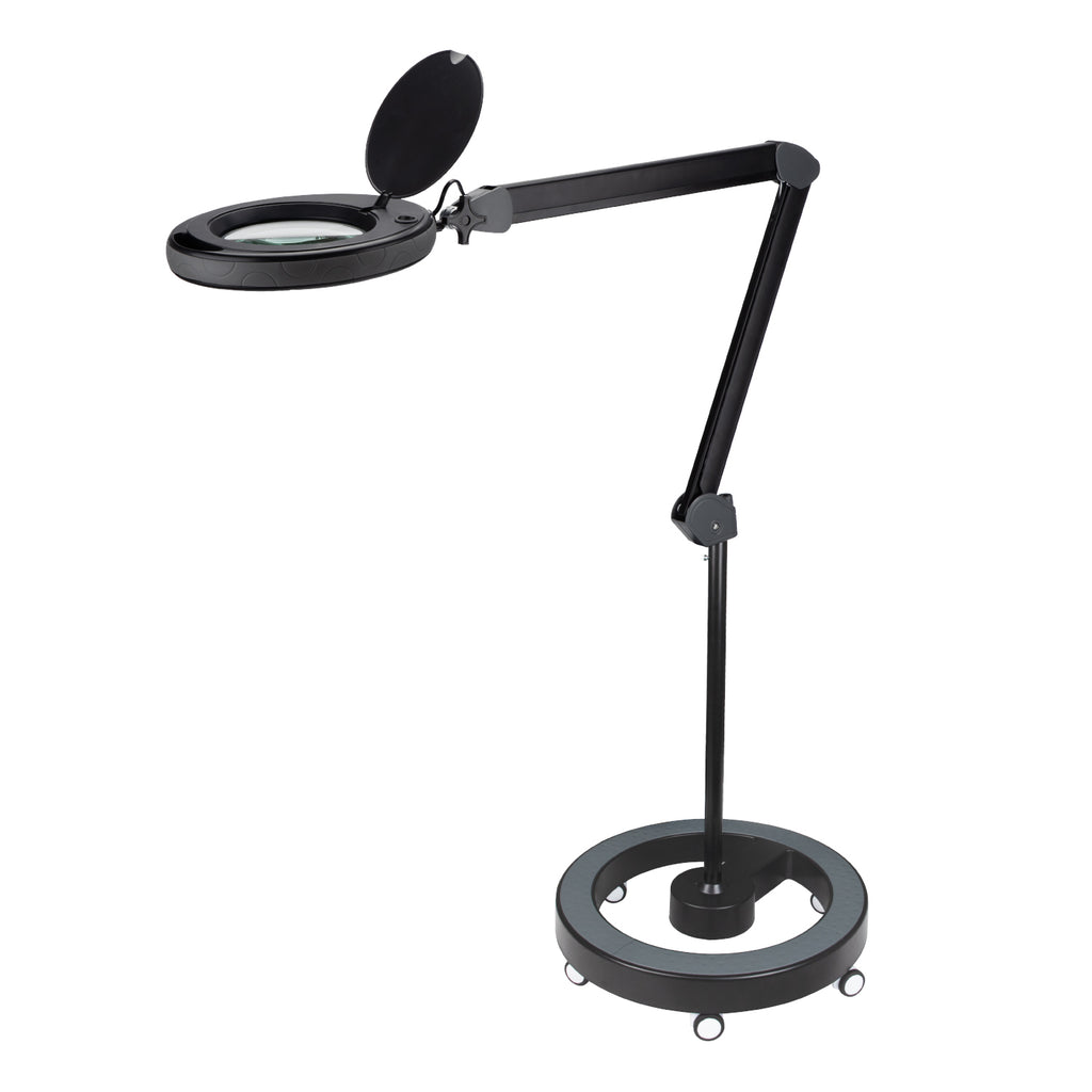 Lumeno LED magnifying lamp 851X with mobile rolling stand - flexible positioning for cosmetics, nail design and foot care with 5-step dimmable LED light